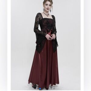 Chic Long Sleeve Lace Dress in Black and Burgundy